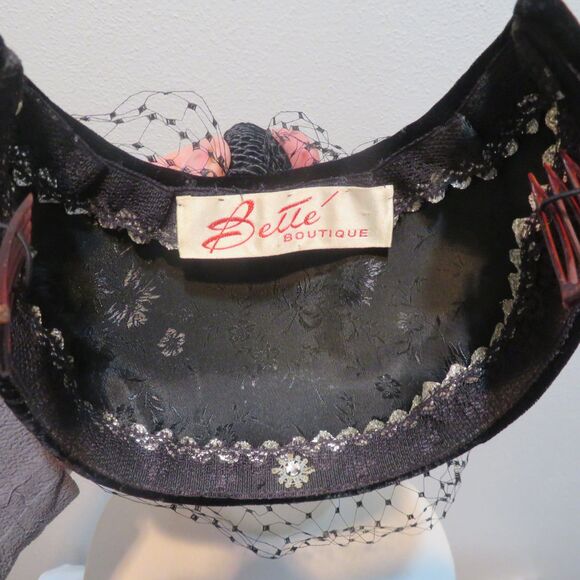 Bette Boutique Vintage Black Velour Veiled Hat main image 4